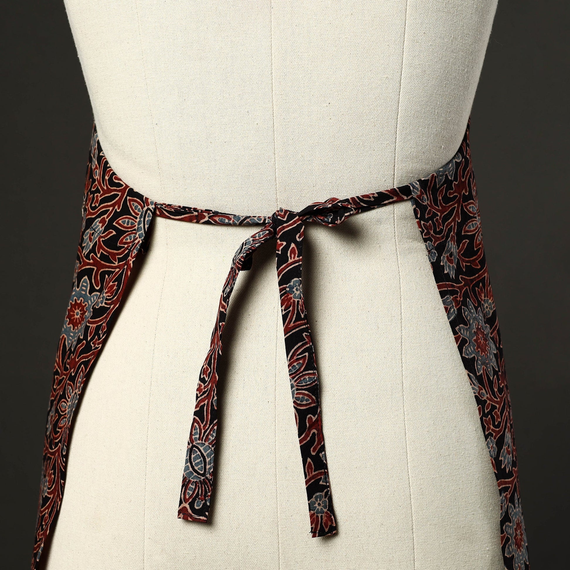 Black - Ajrakh Block Print Cotton Apron with Pocket 47