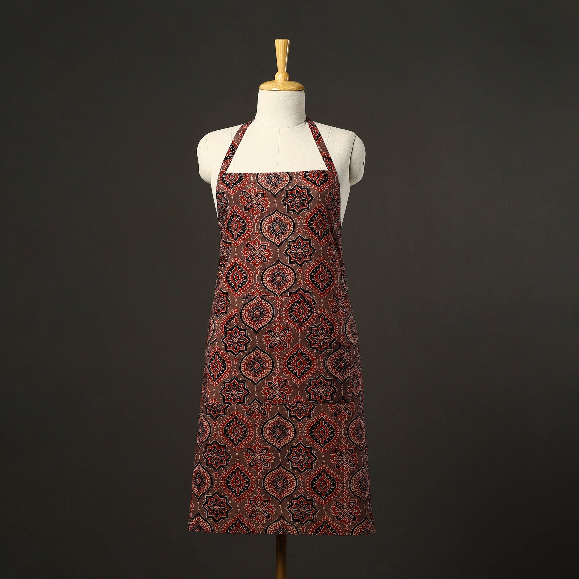 Brown - Ajrakh Block Print Cotton Apron with Pocket 48