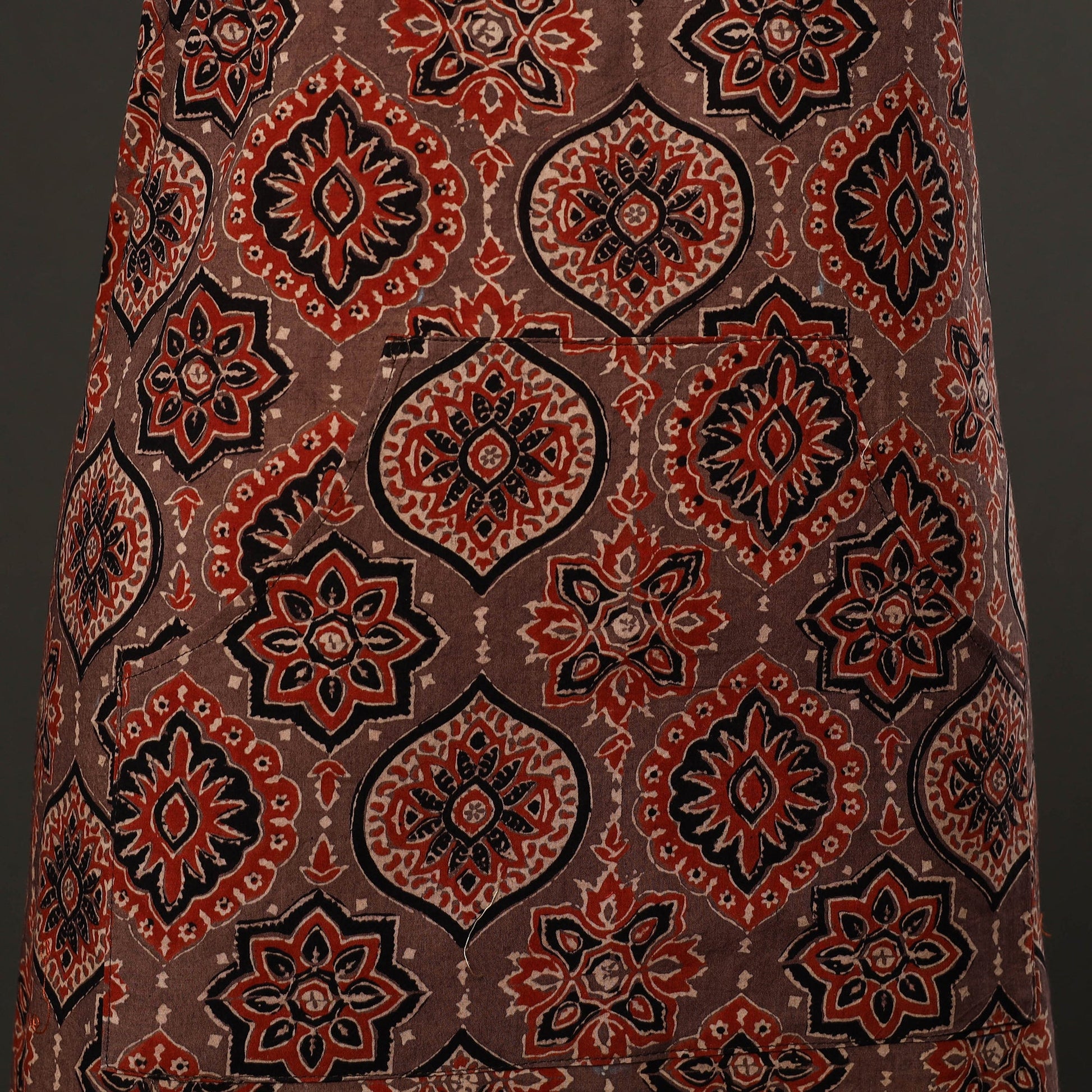 Brown - Ajrakh Block Print Cotton Apron with Pocket 48