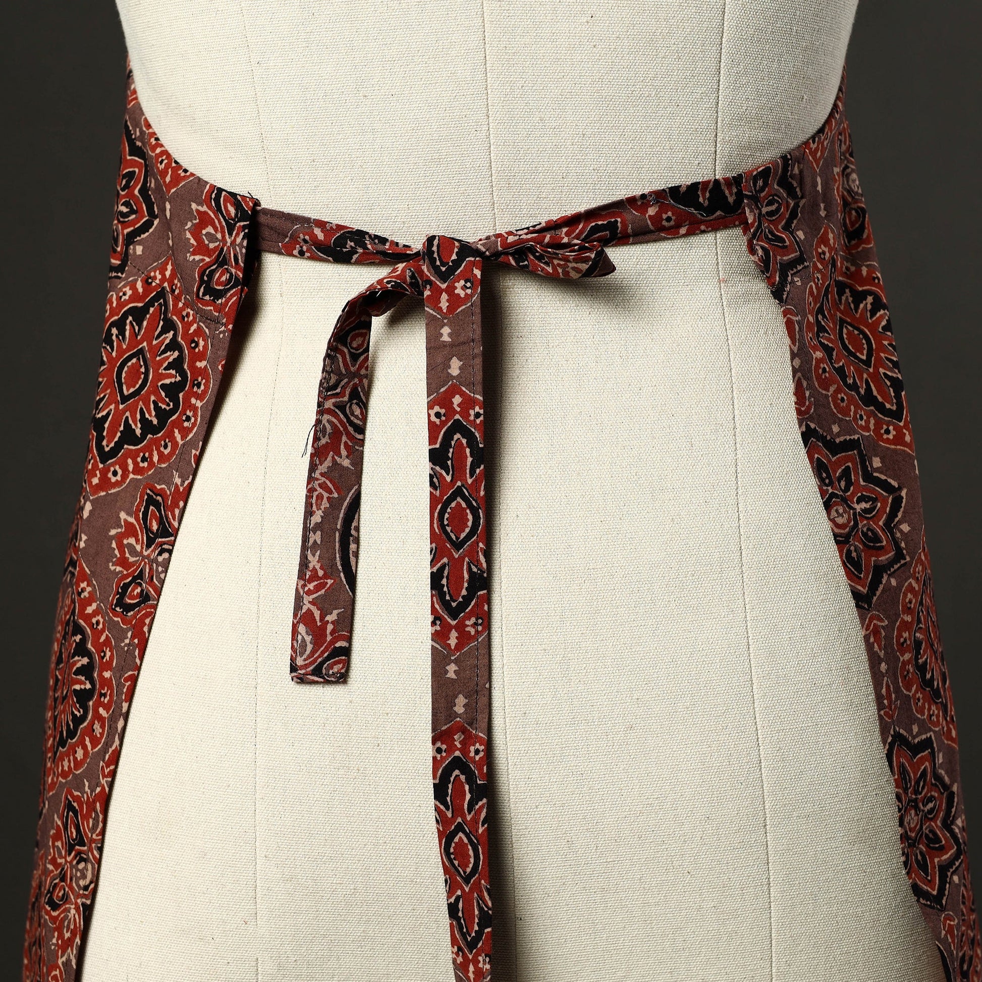 Brown - Ajrakh Block Print Cotton Apron with Pocket 48