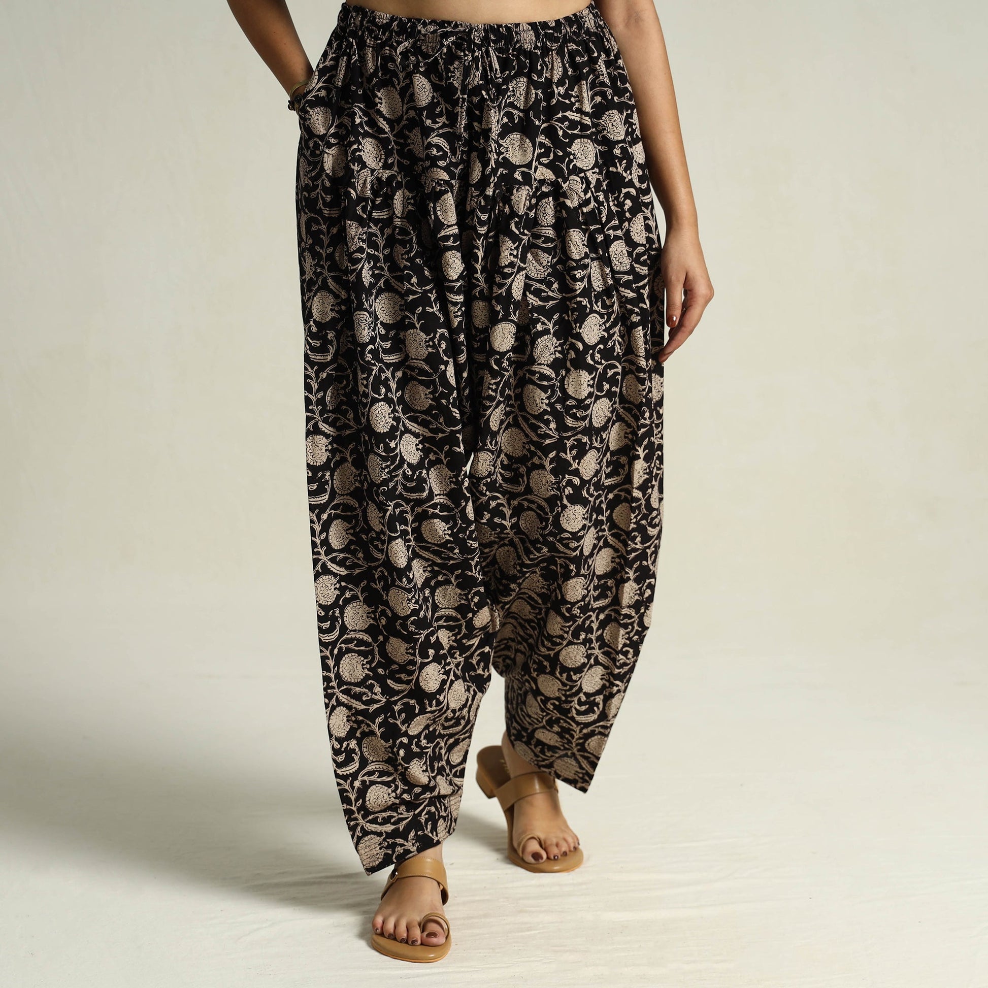 Black - Bagru Block Printed Cotton Elasticated Salwar 13