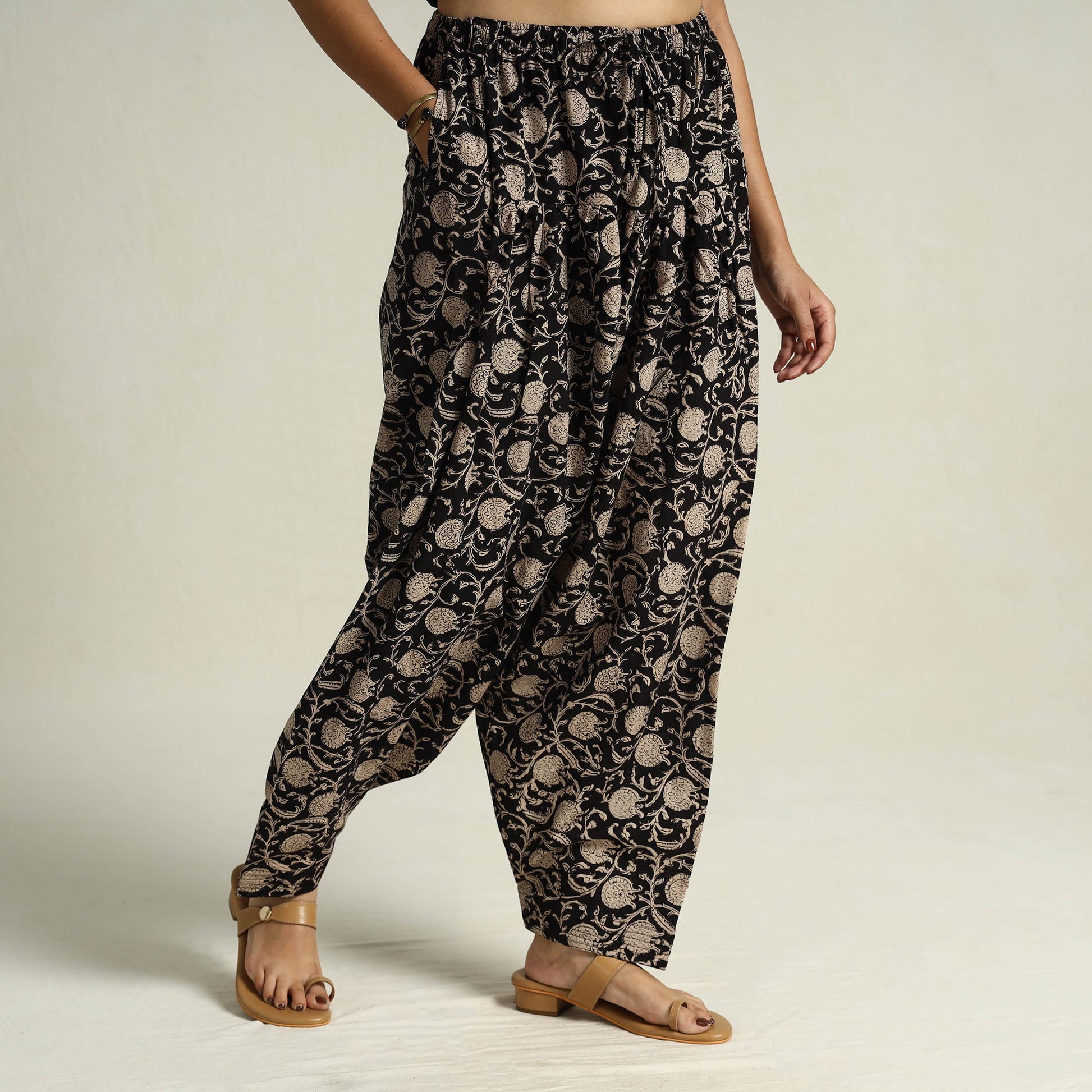 Black - Bagru Block Printed Cotton Elasticated Salwar 13