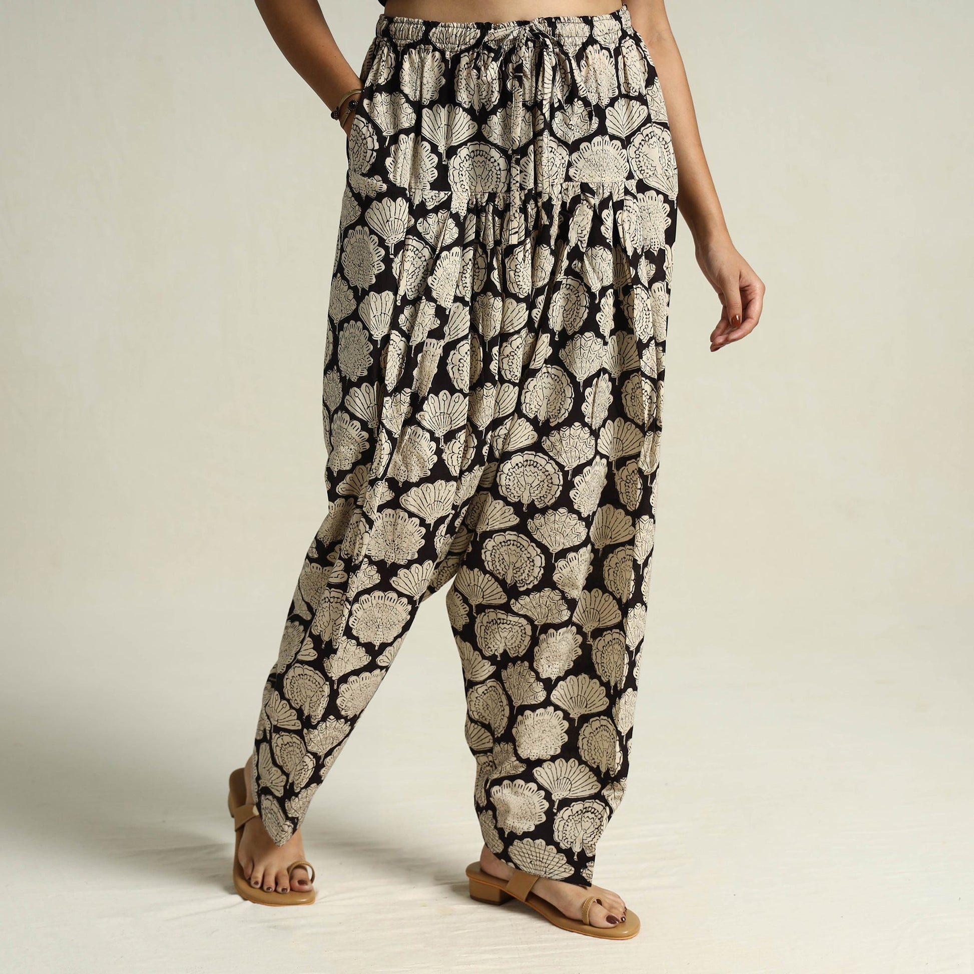 Beige - Bagru Block Printed Cotton Elasticated Salwar 14