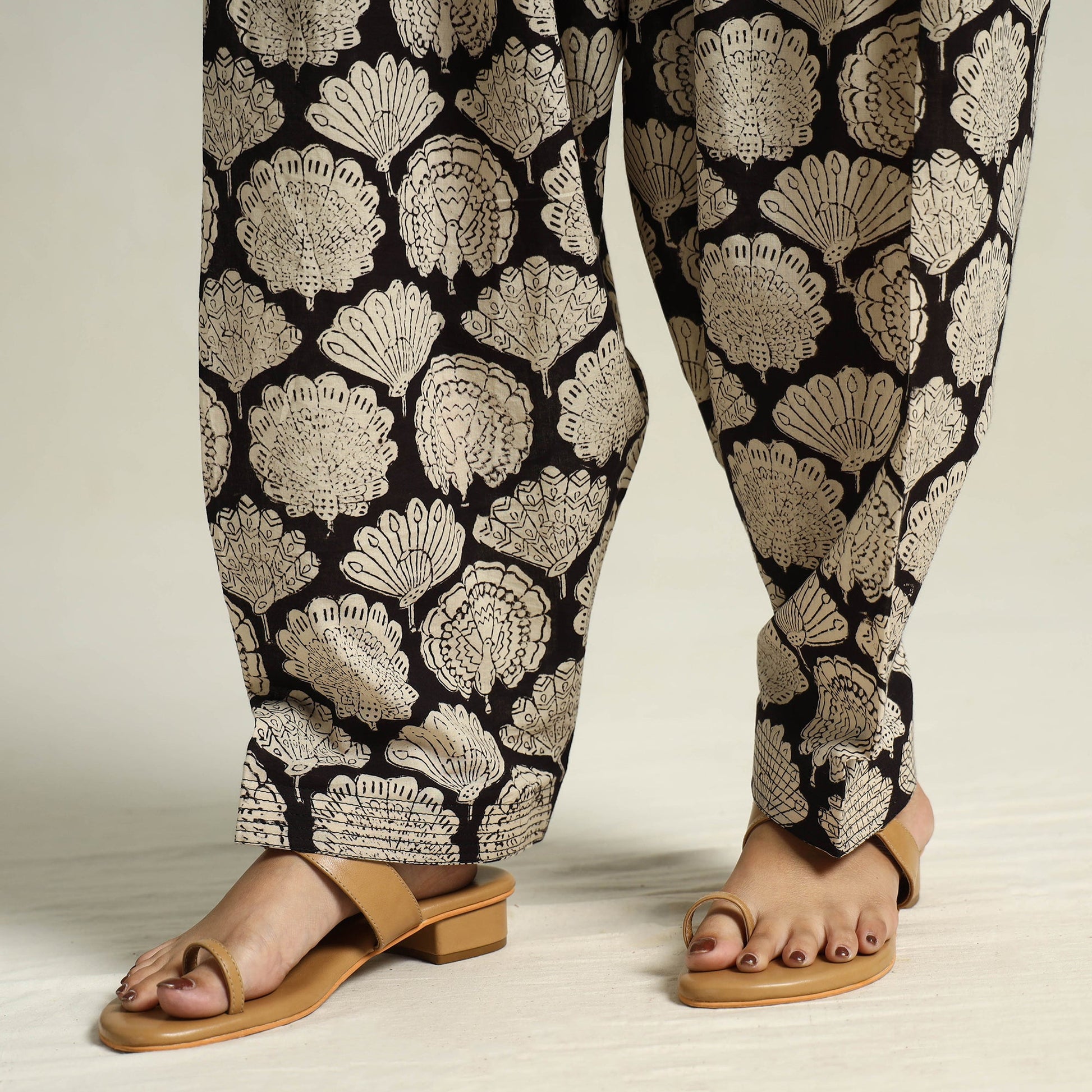 Beige - Bagru Block Printed Cotton Elasticated Salwar 14