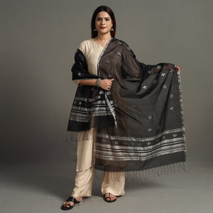 Black - Traditional Chanderi Silk Handloom Zari Buti Dupatta 63