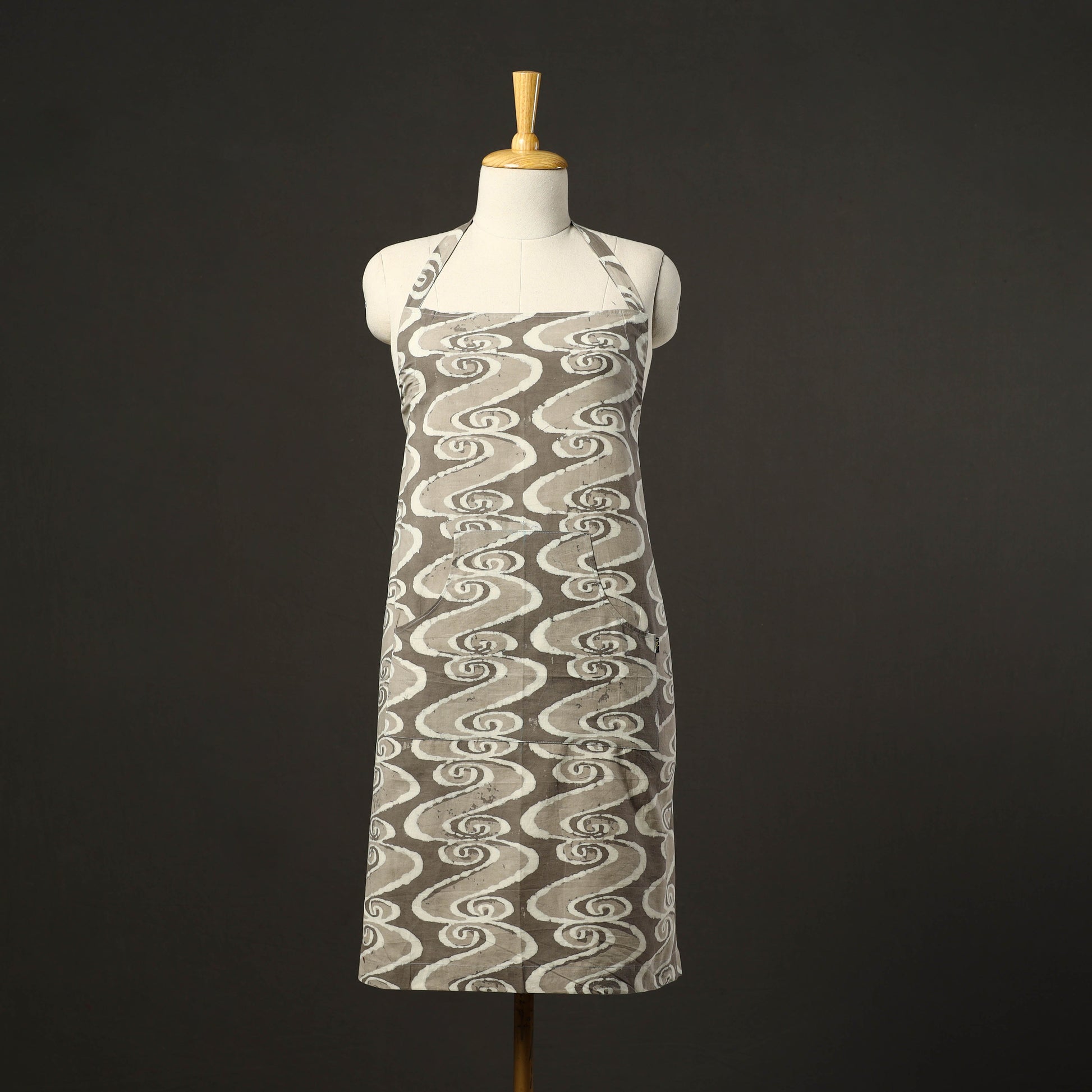 Brown - Bagru Block Print Cotton Apron with Pocket 53