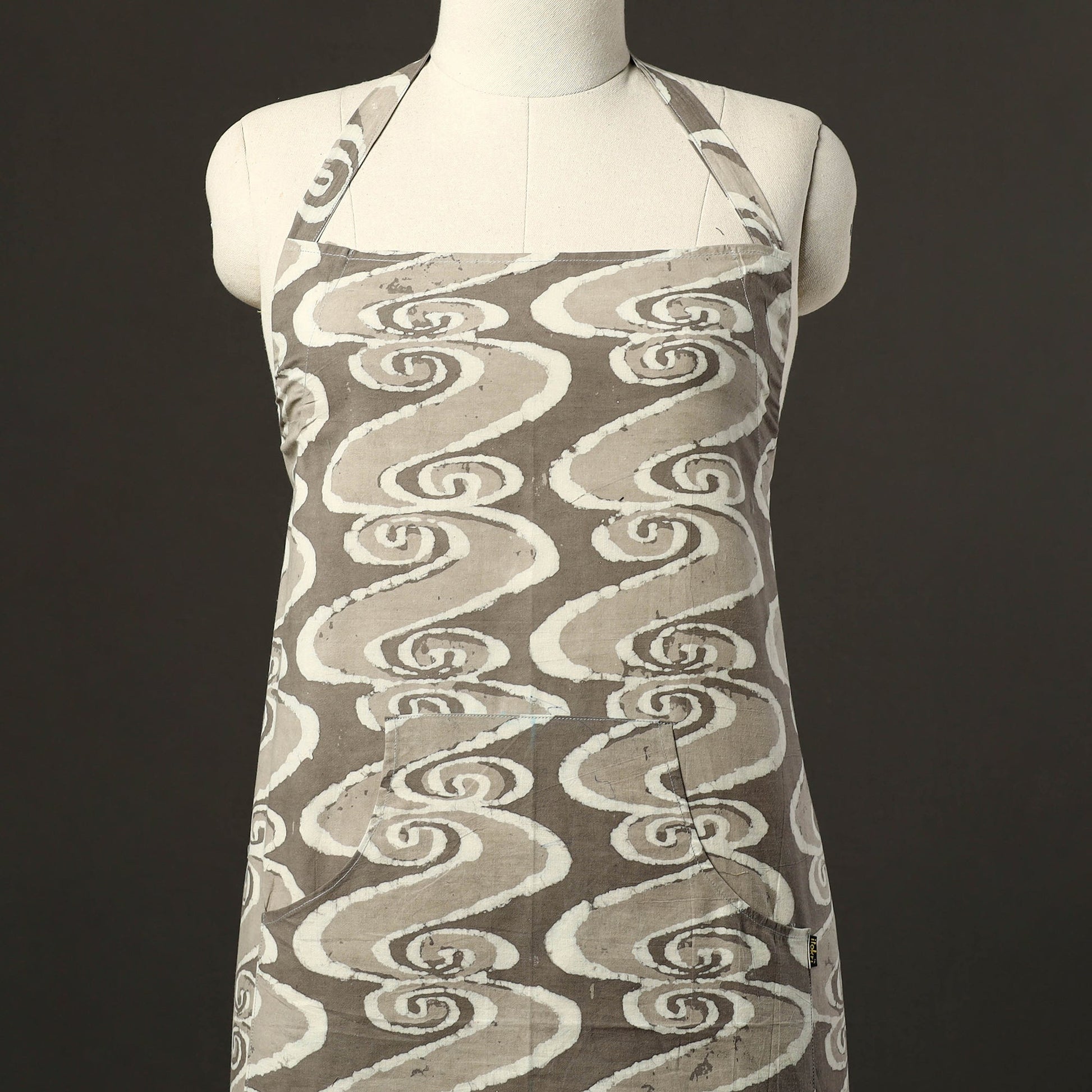Brown - Bagru Block Print Cotton Apron with Pocket 53