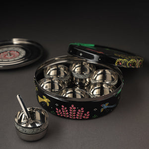 Black - Odisha Pattachitra Painting Stainless Steel Masala Box