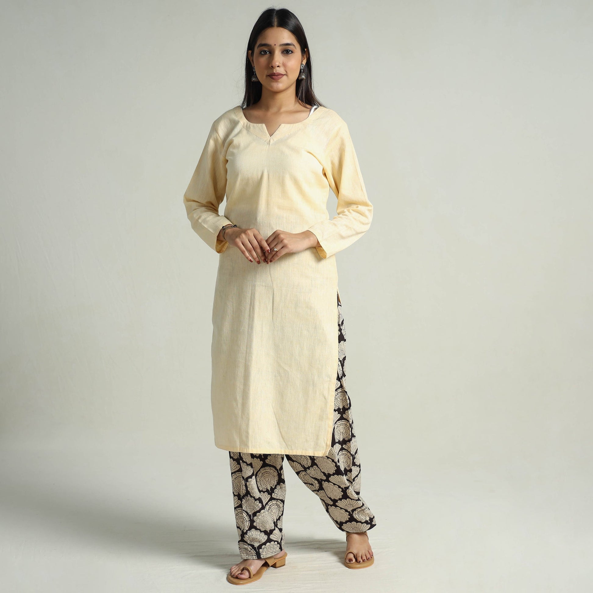 Beige - Bagru Block Printed Cotton Elasticated Salwar 14