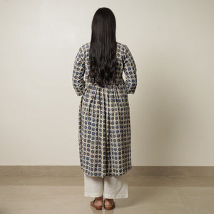 Beige - Ajrakh Block Printed Cotton Flared Kurta 02