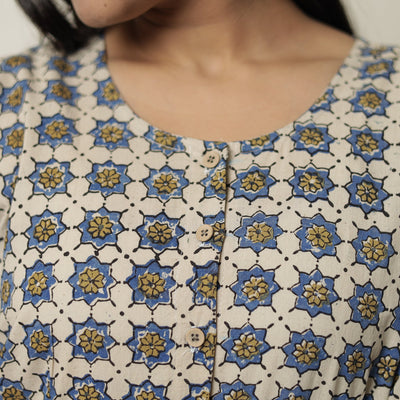 Beige - Ajrakh Block Printed Cotton Flared Kurta 02