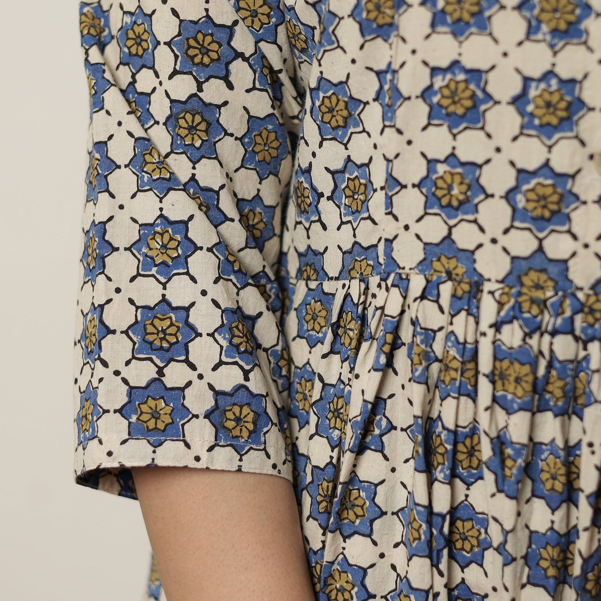 Beige - Ajrakh Block Printed Cotton Flared Kurta 02