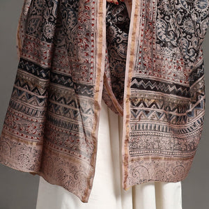 Black - Pedana Block Print Chanderi Silk Kalamkari Dupatta 02