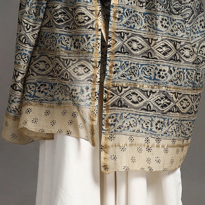 Black - Pedana Block Print Chanderi Silk Kalamkari Dupatta 03