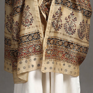 Beige - Pedana Block Print Chanderi Silk Kalamkari Dupatta 05