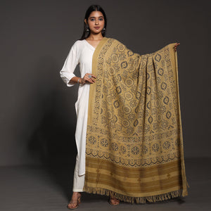 Brown - Kutch Traditional Ajrakh Block Printed Handwoven Pure Wool Shawl