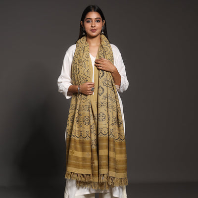 Brown - Kutch Traditional Ajrakh Block Printed Handwoven Pure Wool Shawl
