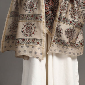 Black - Pedana Block Print Chanderi Silk Kalamkari Dupatta 06