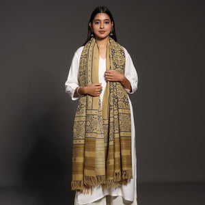 Brown - Kutch Traditional Ajrakh Block Printed Handwoven Pure Wool Shawl