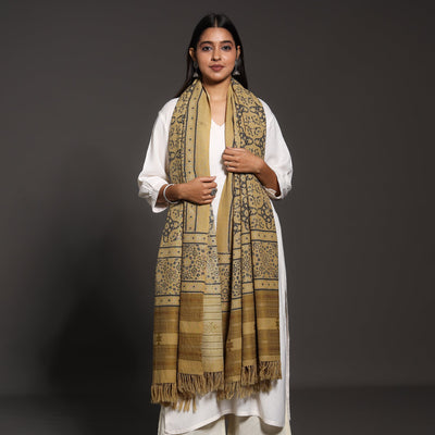 Brown - Kutch Traditional Ajrakh Block Printed Handwoven Pure Wool Shawl