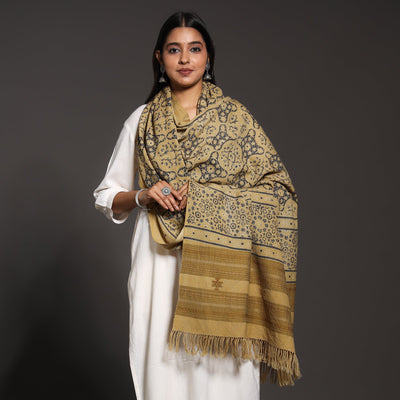 Brown - Kutch Traditional Ajrakh Block Printed Handwoven Pure Wool Shawl