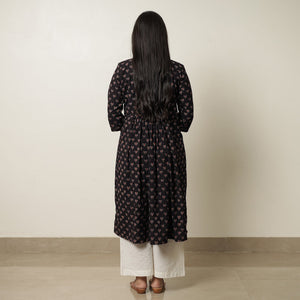 Black - Ajrakh Block Printed Cotton Flared Kurta 03