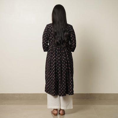 Black - Ajrakh Block Printed Cotton Flared Kurta 03