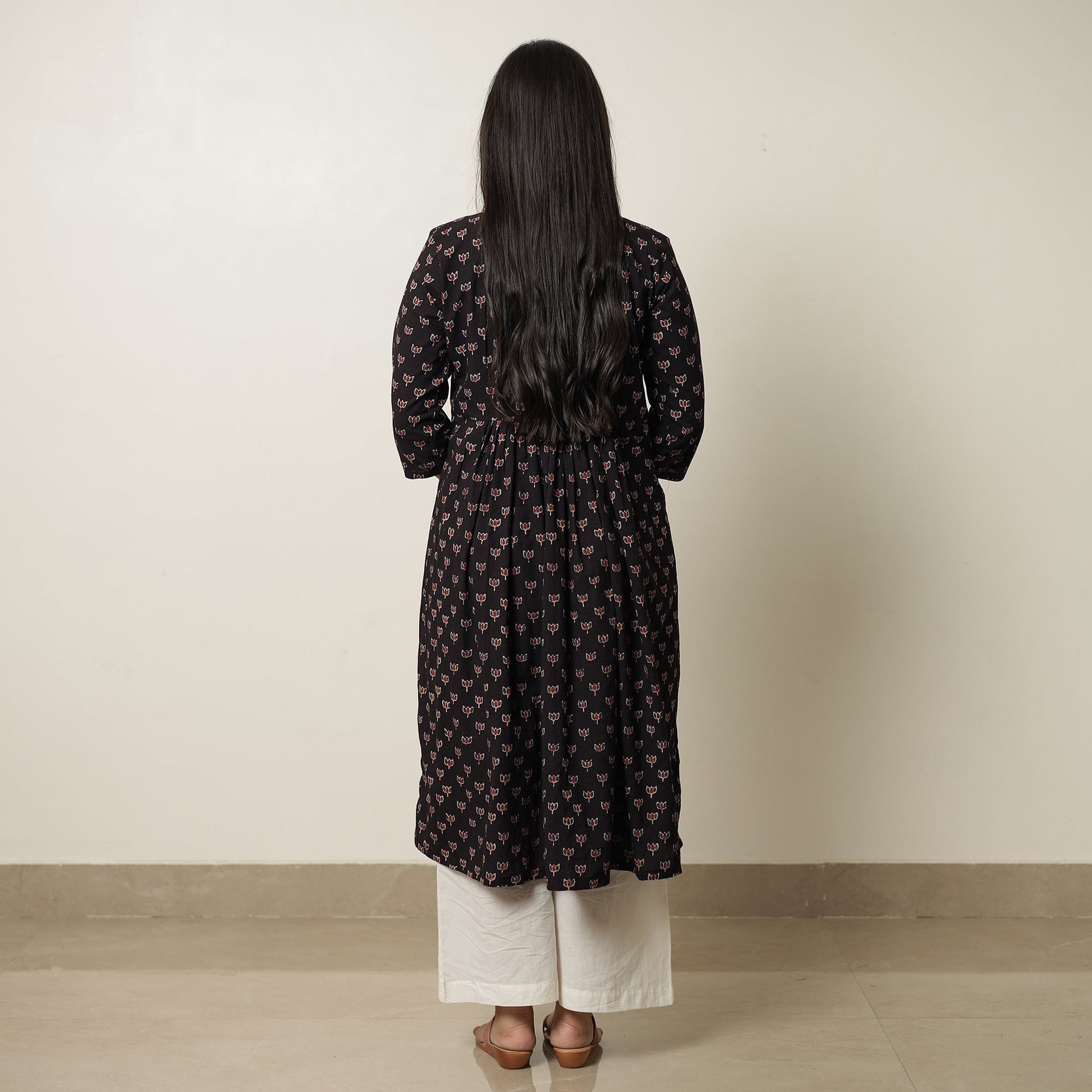 Black - Ajrakh Block Printed Cotton Flared Kurta 03