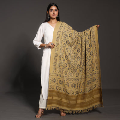Brown - Kutch Traditional Ajrakh Block Printed Handwoven Pure Wool Shawl