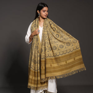 Brown - Kutch Traditional Ajrakh Block Printed Handwoven Pure Wool Shawl