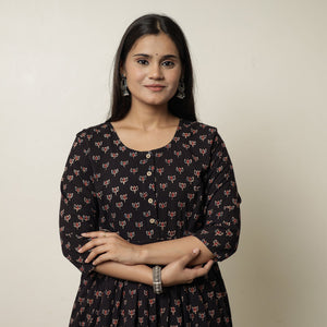 Black - Ajrakh Block Printed Cotton Flared Kurta 03