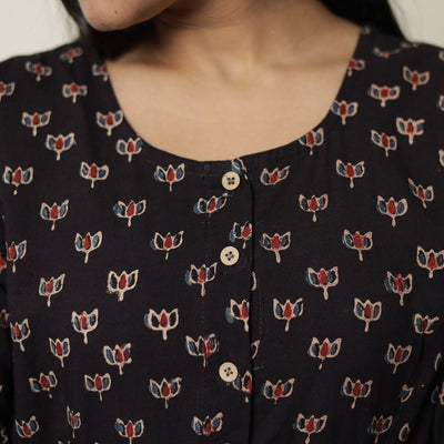 Black - Ajrakh Block Printed Cotton Flared Kurta 03