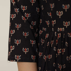 Black - Ajrakh Block Printed Cotton Flared Kurta 03