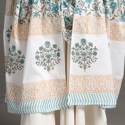 Blue - Block Print Cotton Sanganeri Floral Dupatta 05