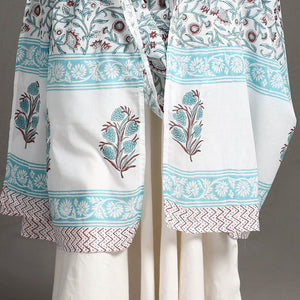 Blue - Block Print Cotton Sanganeri Floral Dupatta 06