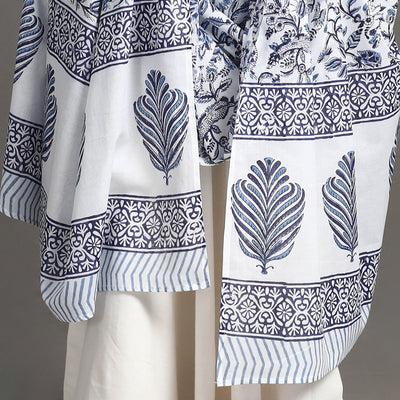 Blue - Block Print Cotton Sanganeri Floral Dupatta 10