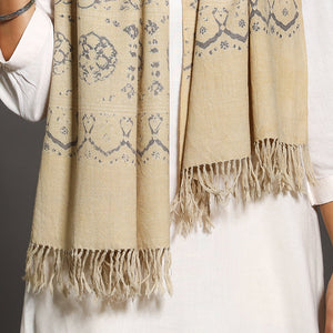 Beige - Kutch Handwoven Block Print Wool Ajrakh Stole