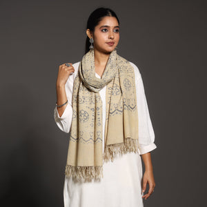 Beige - Kutch Handwoven Block Print Wool Ajrakh Stole