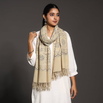 Beige - Kutch Handwoven Block Print Wool Ajrakh Stole