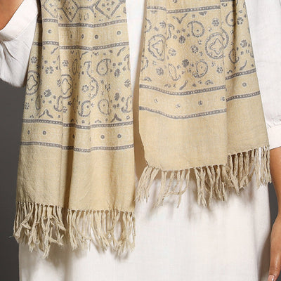 Beige - Kutch Handwoven Block Print Wool Ajrakh Stole