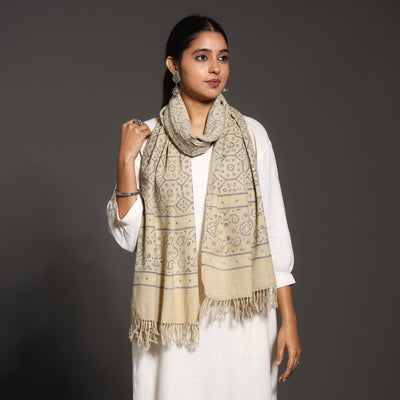 Beige - Kutch Handwoven Block Print Wool Ajrakh Stole