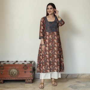 Brown - Ajrakh Block Printed Mul Cotton A-Line Kurta 10