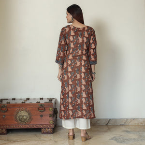 Brown - Ajrakh Block Printed Mul Cotton A-Line Kurta 10