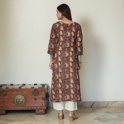 Brown - Ajrakh Block Printed Mul Cotton A-Line Kurta 10