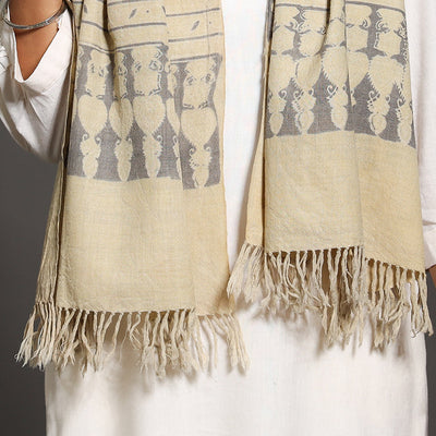 Beige - Kutch Handwoven Block Print Wool Ajrakh Stole