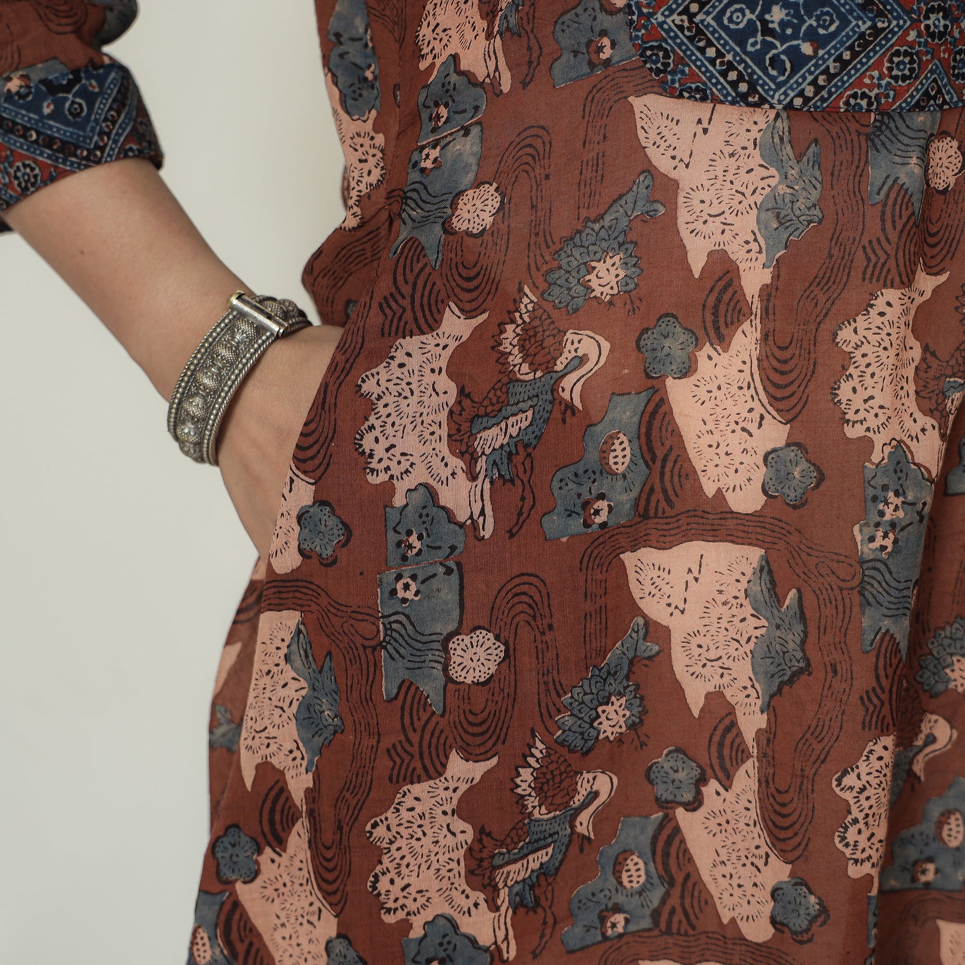 Brown - Ajrakh Block Printed Mul Cotton A-Line Kurta 10