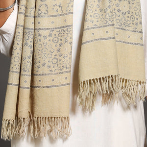 Beige - Kutch Handwoven Block Print Wool Ajrakh Stole