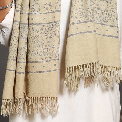 Beige - Kutch Handwoven Block Print Wool Ajrakh Stole