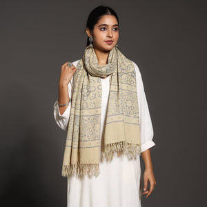 Beige - Kutch Handwoven Block Print Wool Ajrakh Stole