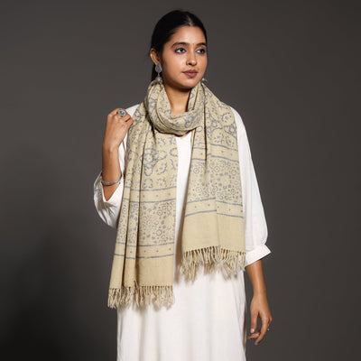Beige - Kutch Handwoven Block Print Wool Ajrakh Stole